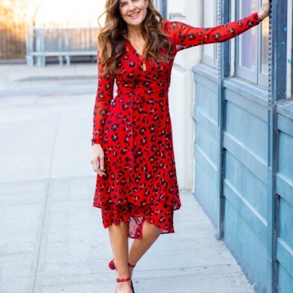 CAbi Dess | Red Leopard Animal Print Wrap Dress
